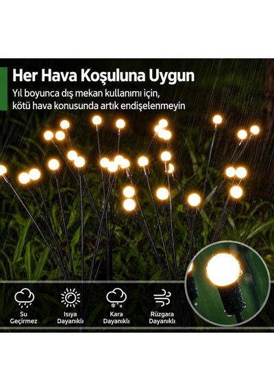 2'li Güneş Enerjili 70 Cm Firefly Bahçe Lambası 8 Led Aydınlatma Dekoratif Solar Dış Mekan Balkon Yürüyüş Yolu 13372804