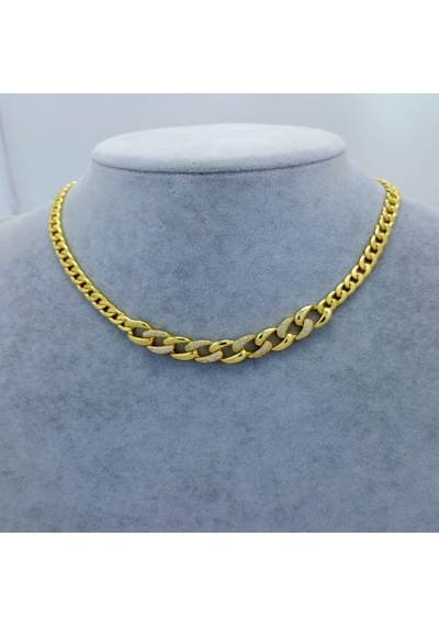 Yeni Sezon Vip Özel Seri 22 Ayar Altın Kaplama Paslanmaz Çelik Örgü Model Taş'lı Kadın Kolye Gold
