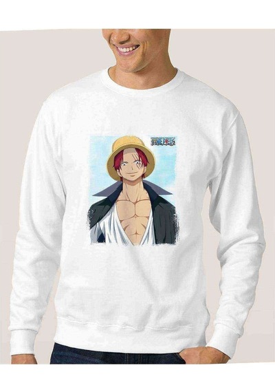 Anime One Piece Baskılı Beyaz Erkek Örme Sweatshirt (530943928)