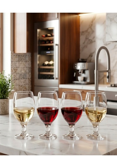 Şeffaf Cam Kadeh Bardak - Ayaklı, Şık Tasarım, Su, Bira, Meşrubat Bardağı 360 Ml 4'lü Set