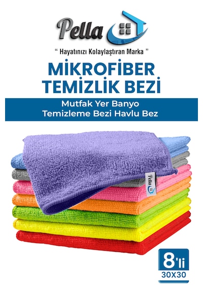 8'li Çok Amaçlı Genel Temizlik Bezi, Mikrofiber Havlu Bez 30x30cm Karışık