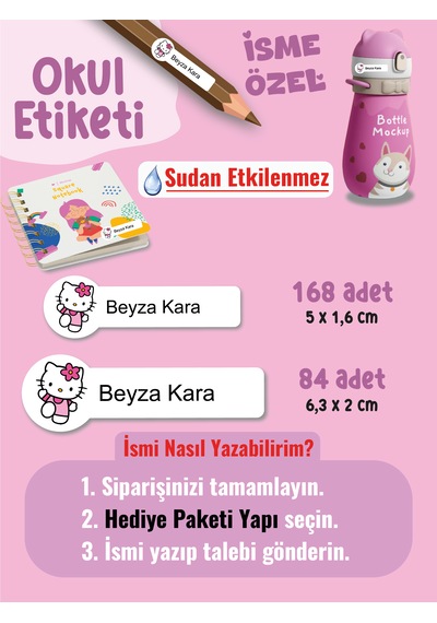 Okul Etiketi Kalem Defter Etiketi Hellokiti Temalı Özel İsim Yazılabilen Etiket - 252adet