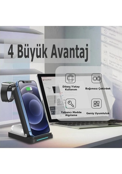 S90 4in1 Kablosuz Şarj Masaüstü Set - Siyah Diğer