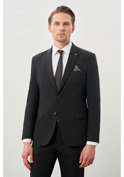 İmza Siyah Düz Mono Yaka Esnek 6 Drop Slim Fit Classic Takım Elbise 1001245178 Siyah