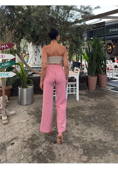 WeShaya Pudra Likralı Palazzo Pantolon Pudra