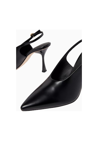 Studio Amelia Studıo Amelıa Halo 90 Siyah Deri Sivri Burun, Tokalı El Yapımı Zarif Slingback Topuklu Ayakkabı