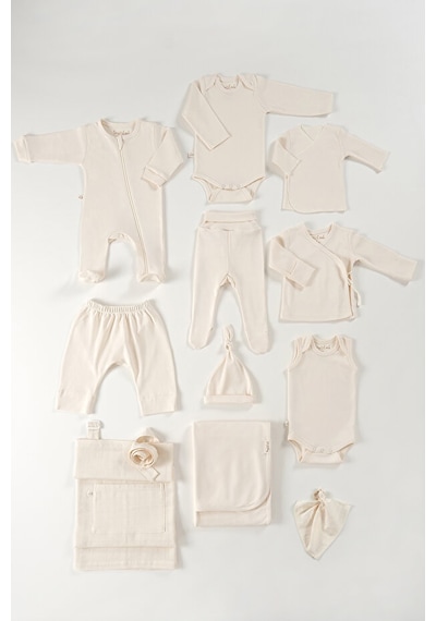 Tinylamb Pure Organik Yenidoğan Hastane Çıkış Seti - 11 Parça Krem