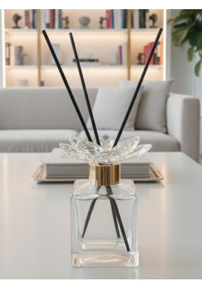 Mucit Home Kristal Taşlı Ve Gold Kapaklı Şeffaf Koku Şişesi Ve Bambu Çubuğu