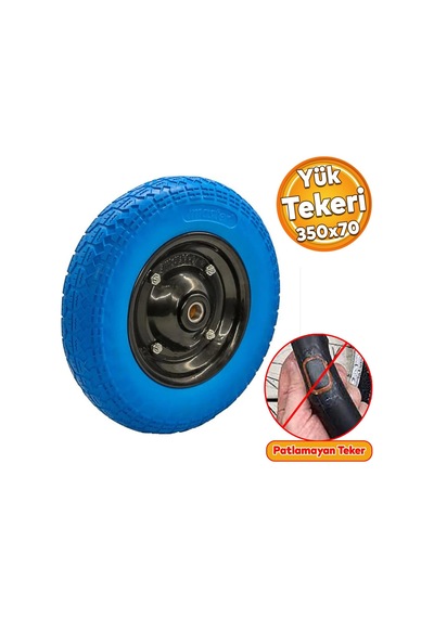Tr El Arabası Yük Taşıma Tekeri Rulmanlı Patlamayan Poliüretan Teker Pu Dolma Tekerlek 350x70 Mm