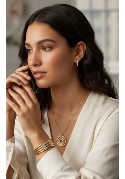 Venüs Gold Çelik Takı Seti Gümüş - Rose Gold