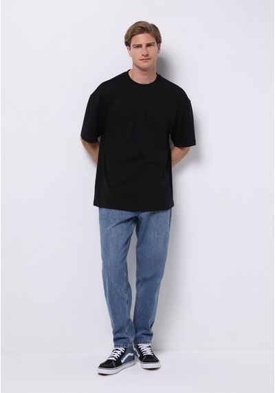 Colin's Colins Oversize Fit Yuvarlak Yaka Düz Erkek Siyah Kısa Kol Tişört Cl1076602 Q1.v1 Blk Siyah