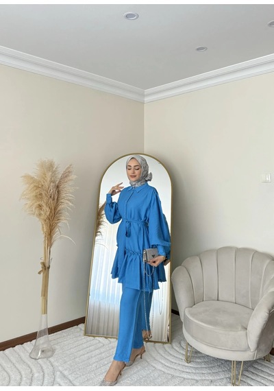 Hasenna Ptkm002 Büzgülü Fırfırlı Takım Mavi