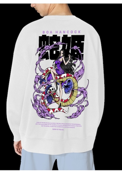 Unisex Beyaz Boa Baskılı Hoodie Oversize Kapşonsuz Sweatshirt Beyaz