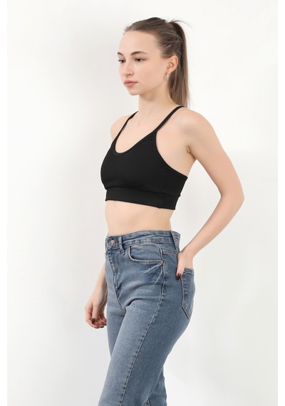 Giysa Kadın Askılı Fitilli Fleto Slim Fit Büstiyer Siyah - 9027 Siyah