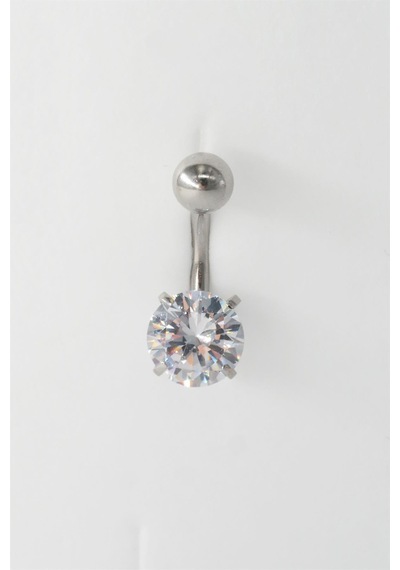 Kadın 316l Anti Alerjenik Topcuklu Oval Baget Zirkon Taşlı Göbek Piercing Gümüş