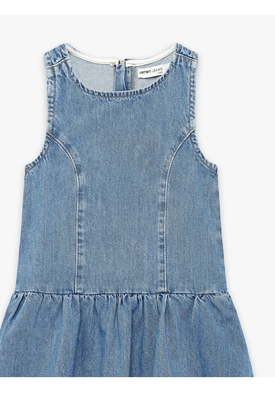 Koton Pamuklu Bol Kalıp Kolsuz Bisiklet Yaka Balon Denim Elbise Orta İndigo 6skg80014ad