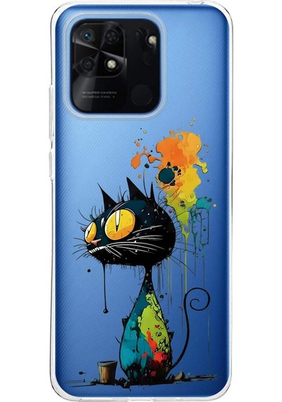 Redmi 10c İle Uyumlu Splash Kedi Tasarımlı Şeffaf Silikon Kılıf Şeffaf