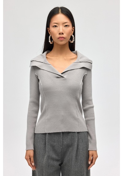 Mai Collection Mai Studios Co. İnari Polo Yaka Gri Triko Kazak gri