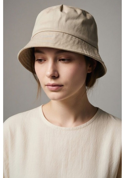 Mollycrush Unisex Bej Bucket Şapka Pamuklu Gabardin Güneş Koruyucu Balıkçı Modeli Bej