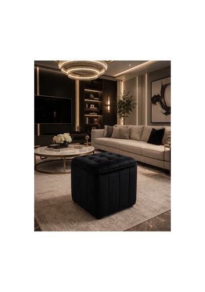 Kapitoneli Dilimli Modern Kare Puf Ayak Dinlendirme Taburesi Dekoratif Ve Rahat Yüksek Kalite Siyah - 844681895 Siyah