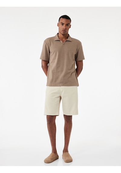 Koton Pamuklu Regular Fit V Polo Yaka Kısa Kollu Tişört Kahverengi 5sam10024mk Kahve