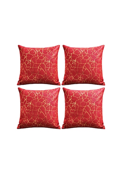 Soho Kumaş Altın Varak Desenli Dekoratif 4'lü Kırlent Yastık Kılıfı Seti 42 x 42 CM Kırmızı