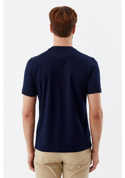 Sabri Özel Desenli Bisiklet Yaka Erkek T-shirt Lacivert
