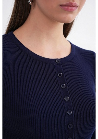 Hiccup Mixray Düğmeli Slim Fit Yivli Örgü Hırka Lacivert 05