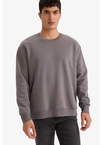 DeFacto Oversize Geniş Kalıp Bisiklet Yaka Kalın Basic Düz Sweatshirt T5139AZ24AUGR438