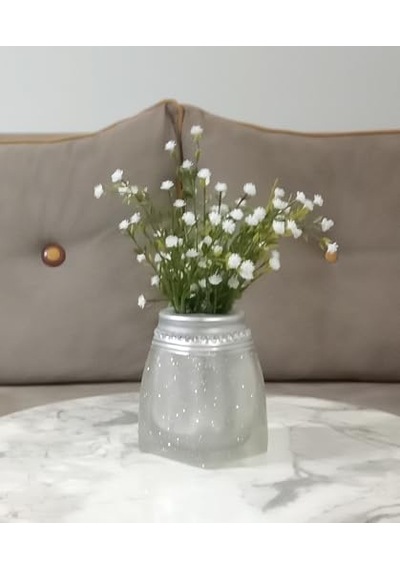 Vazo Dahil,vazo Dahil,vazoda Çiçek,beyaz Yapay Çiçek,vazo Dekoratif Kristal Taşlı Gümüş Poliresin 7x7x15 Çok Renkli