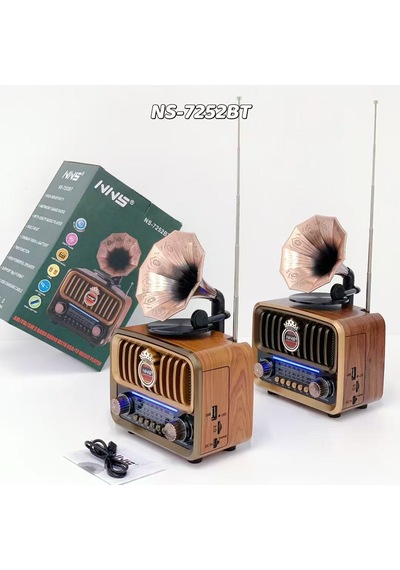 Gramafon Model Usb / Tf Kart / Aux Girişi - Bluetooth 1200mah Batarya Nostalji Görünümlü Radyo Bluetooth Hoparlör