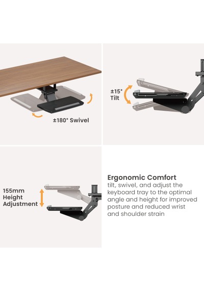 Masa Altı Çekilebilir Ayarlanabilir Ergonomik Klavye Rafı