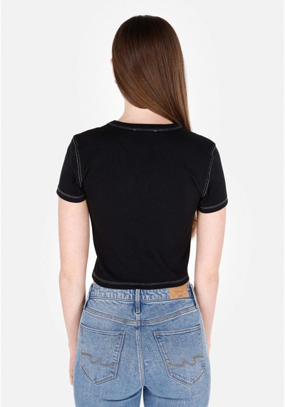 Colin's Colins Slim Fit Yuvarlak Yaka Baskılı Kadın Siyah Kısa Kol Tişört Cl1073151 Q1.v2 Blk Colin's Colins Slim Fit Yuvarlak Yaka Baskılı Kadın Siyah Kısa Kol Tişört Cl1073151 Q1.v2 Blk