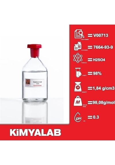 Kimyalab Sülfürik Asit %98 - Sulfuric Acid H2So4 Cam Şişe 1 L 1.84 KG Net