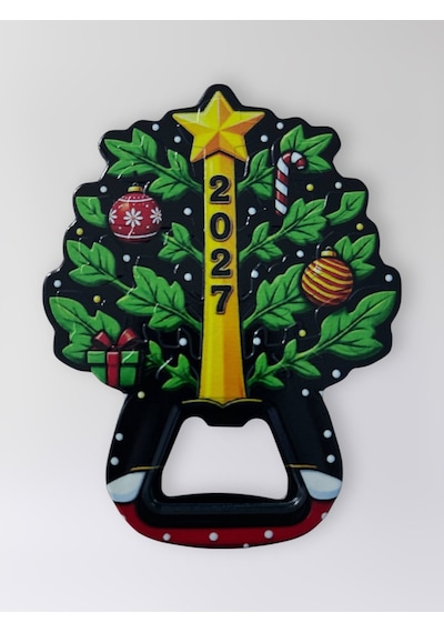 2027 Yılbaşı Hediyelik Çam Ağacı Magnet Açacak 7.5x10 Cm - Yeni Yıl Hatırası Buzdolabı Süsü Şişe Açacağı
