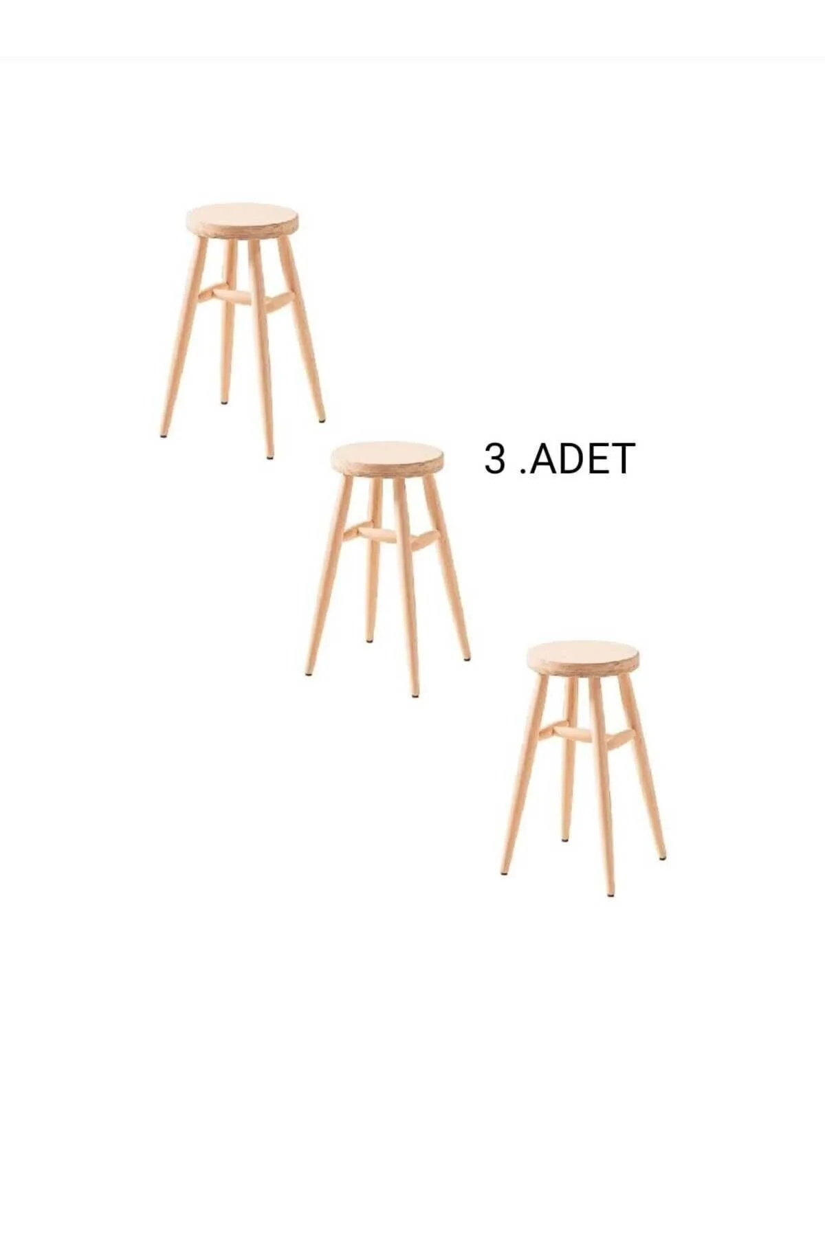 Clk Home Ahşap Tabure Hamtabure Yuvarlak 45cm 3 Adet Ahşap
