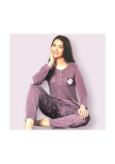 Alperi Uzun Kol Yazlık Kadın Pijama Takımı Mürdüm