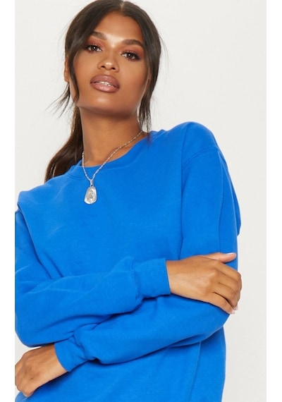 Düz Basic Sweatshirt - Sax Mavi Uzun Kol Oversize Bisiklet Yaka Lacivert