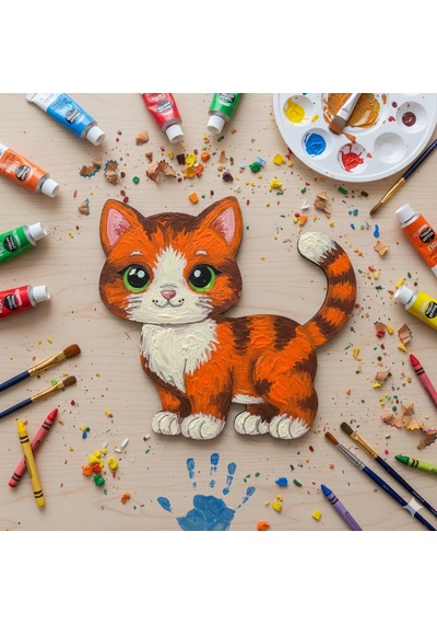 Boyanabilir Ahşap Kedi Figürü 15x16 Cm 10 Adet