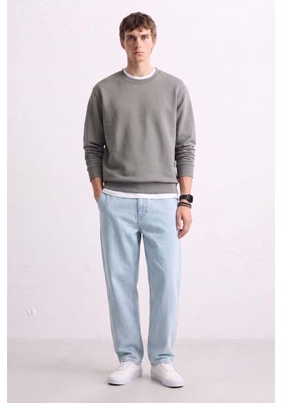 Barrels And Oıl Erkek Göğüs Baskı Detaylı Uzun Kollu Sweatshirt - Açık Gri Açık Gri