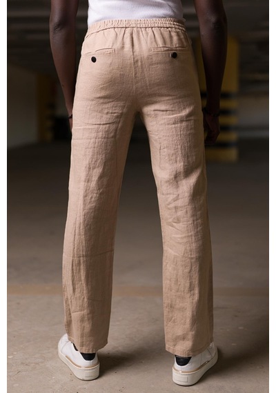 Beli Lastikli ve İplikli Linen Kumaş Keten Bol Paça İnce Yazlık Baggy Pantolon