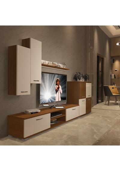 Decoraktiv Eko 6 Mdf Dvd Tv Ünitesi Tv Sehpası - Ceviz Beyaz Ahşap - Beyaz