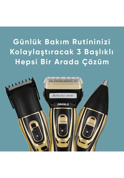 Dingilg Rd-6360 Altın Sarısı Şarjlı 3'ü 1 Arada Saç Sakal Burun Tıraş Makinesi