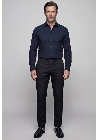 Bisse Lacivert Regular Fit Keten Birit Yaka Gömlek Gmktna1224017 C39