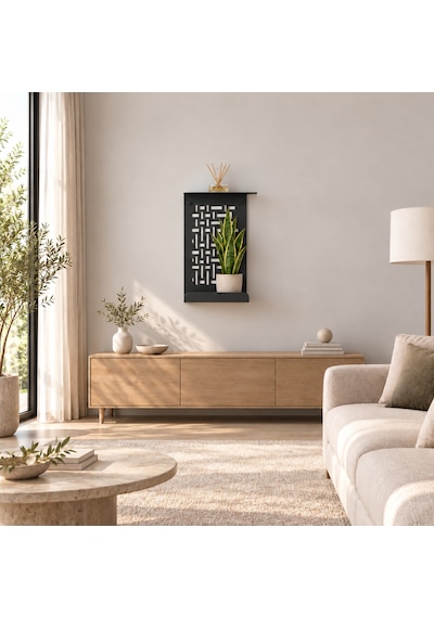 Geometrik Metal Duvar Rafı, Bitkiler Ve Küçük Dekorlar İçin İki Katlı Sergileme Rafı Siyah