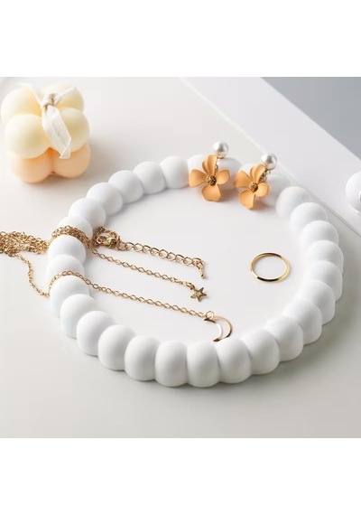 Minimalist Yuvarlak Takı Standı Tepsisi 13 Cm Dekoratif Beton Görünümlü Takılık &amp Yüzüklük Organizer Diğer