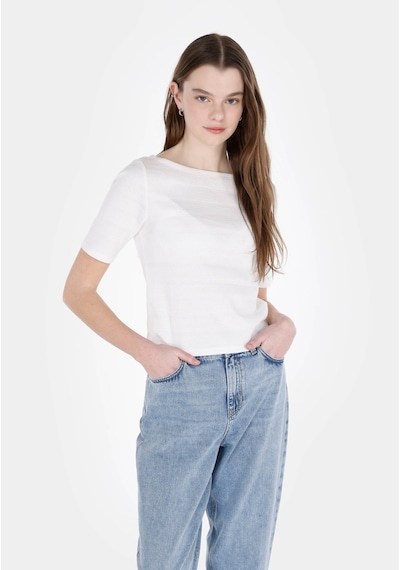 Colins Slim Fit Kadın Beyaz Kısa Kol Tişört Cl1073542 Cl1073542 Q1.v2 Ofw Beyaz