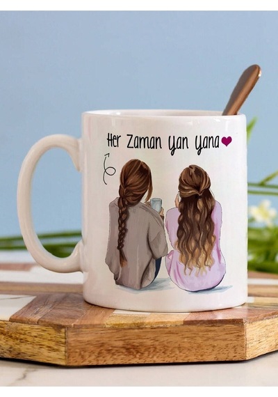 Her Zaman Yan Yana Oklu Tasarım Kupa Bardak Beyaz