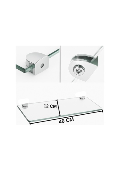 Pleksi Hayalet Raf 8mm Banyo Mutfak Düzenleyici Metal Bağlantılı Şeffaf Raf - 40 Cm Şeffaf