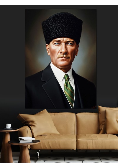 Ahşap Tablo Atatürk Portresi Yeşil Kravat Araba Tabloları